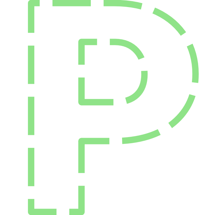 Prespender.com logo, capital letter "P", that is written in a dashed format.